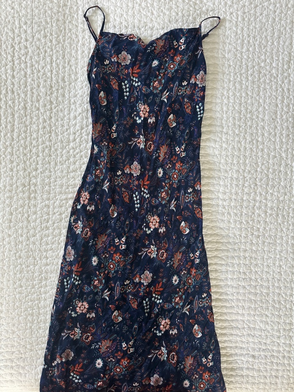 LOFT Navy Floral Slip Dress with Rust and Cream Accents